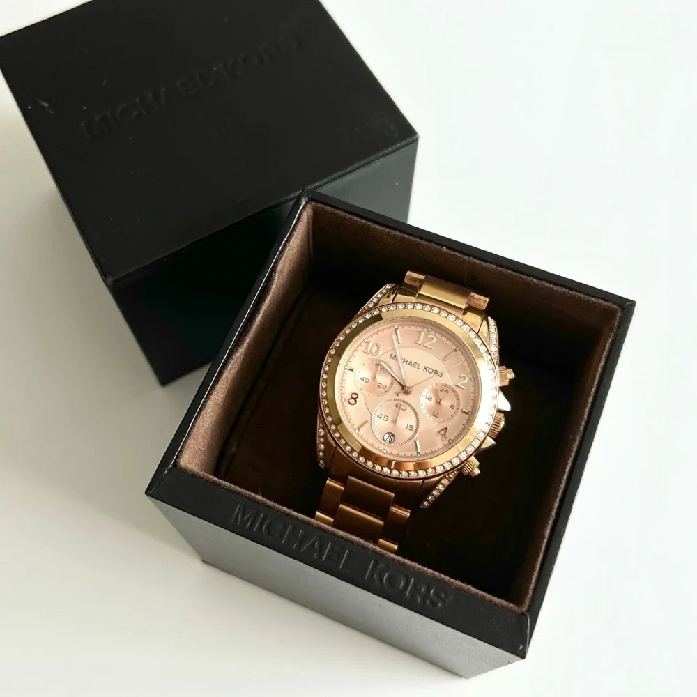 Michael Kors Women’s Blair Rose Gold Tone Rhinestone MK5263 Chronograph Watch